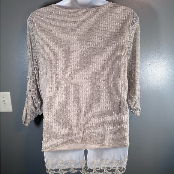 Indigo Soul Beige Knit Top with Lace Hem – Size 2XL - Picture 6 of 12